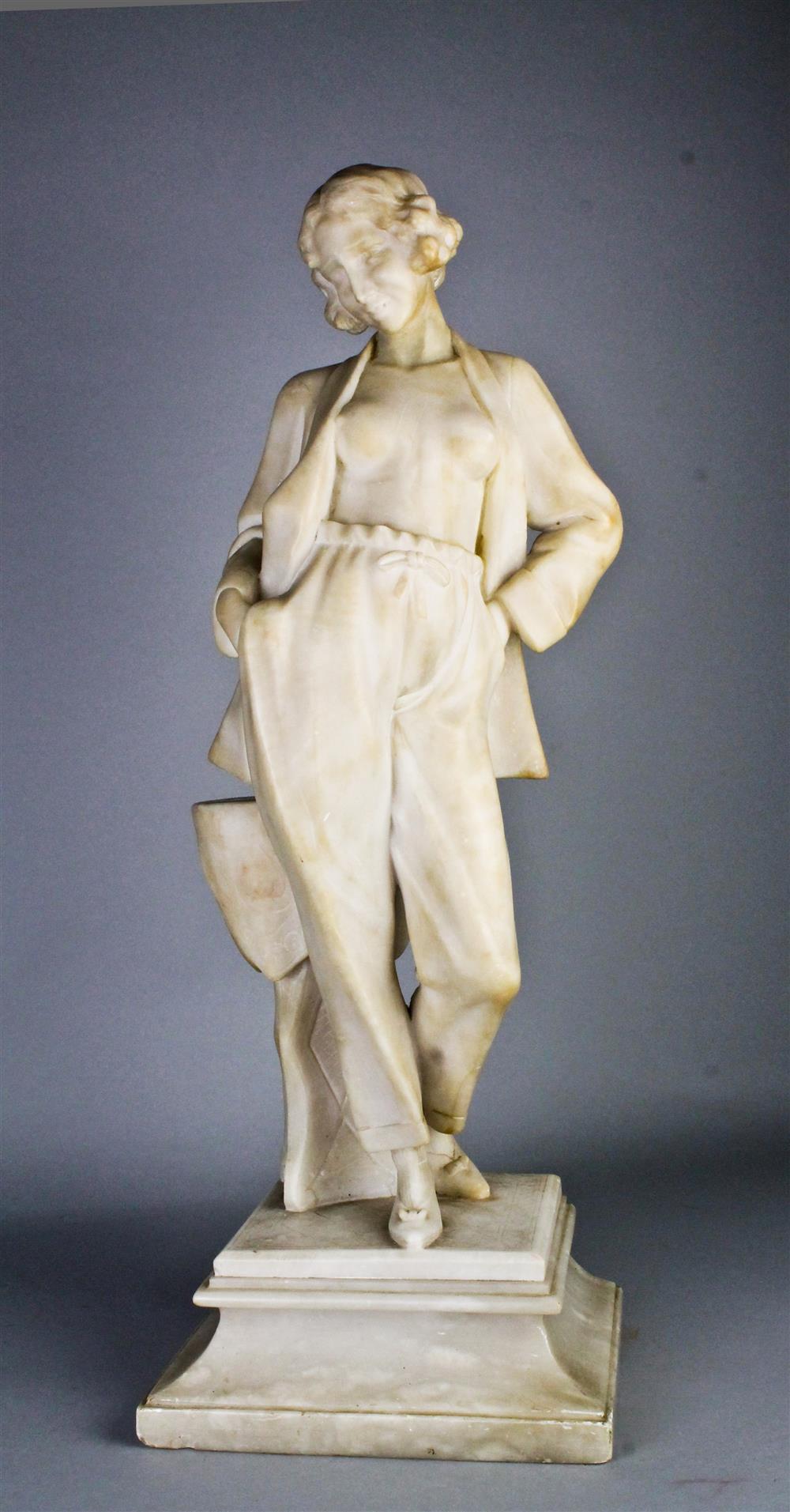 Appraisal: ART DECO STYLE ALABASTER FIGURE OF A WOMAN scantily attired