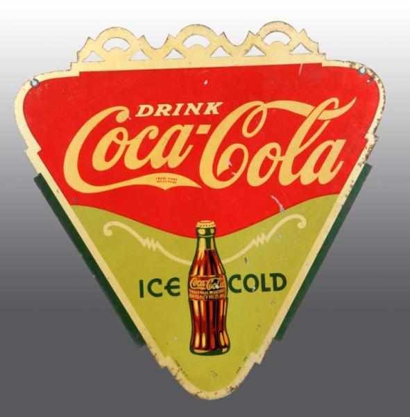 Appraisal: Metal Coca-Cola Double Sided Triangular Sign Description Has a few