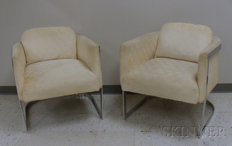 Appraisal: Pair of Modern Upholstered Bent Steel Tub Chairs