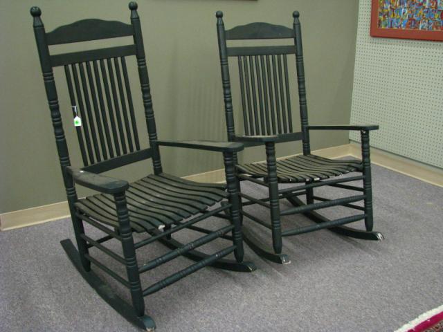 Appraisal: Pair of country style porch rockers slatted seats spindle back