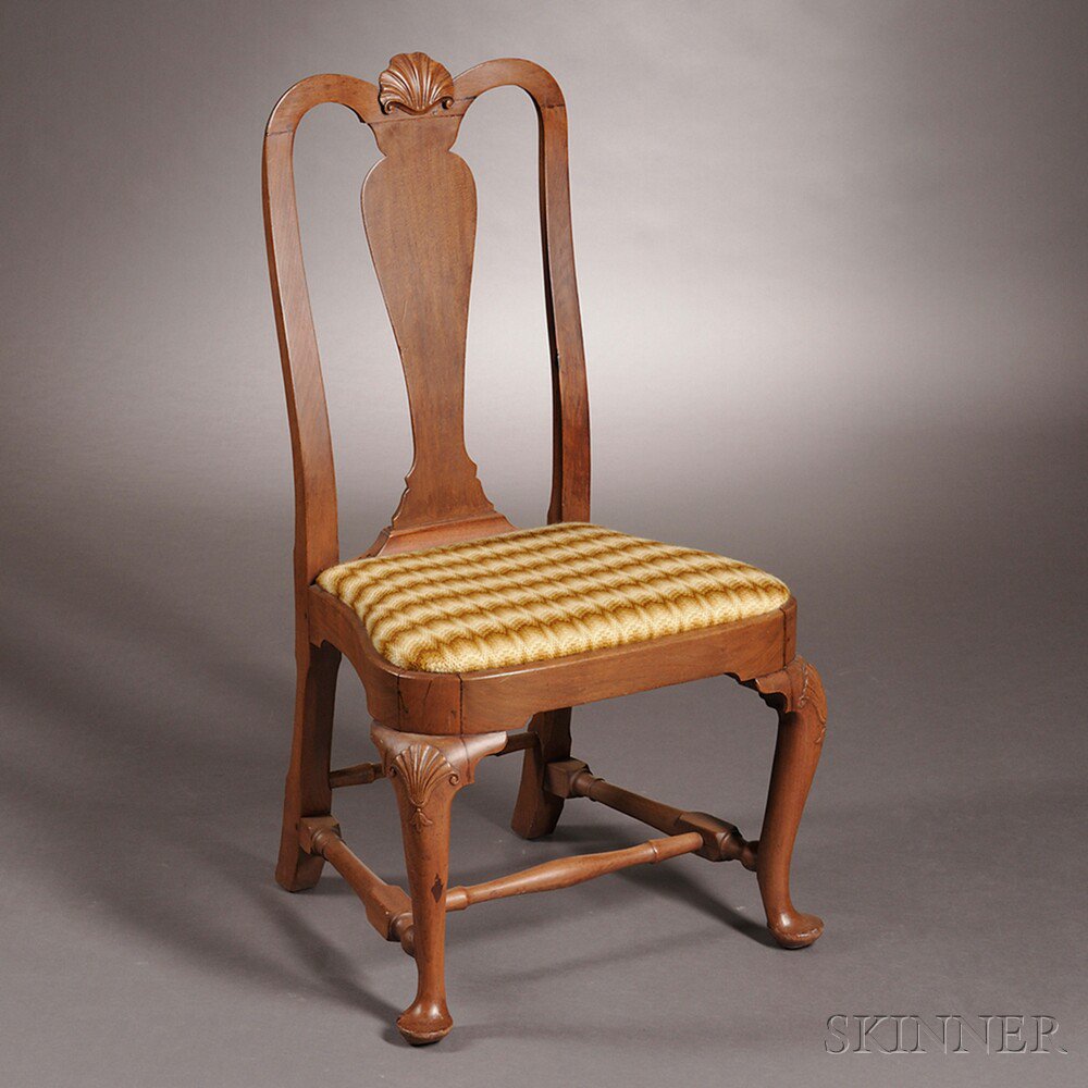 Appraisal: Carved Walnut Side Chair Massachusetts c - the yoked crest