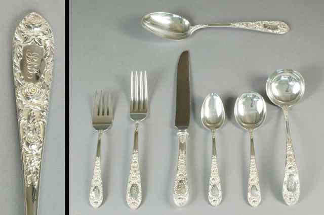 Appraisal: KIRK SON ''ROSE'' PATTERN PIECE STERLING SILVER SET consisting of