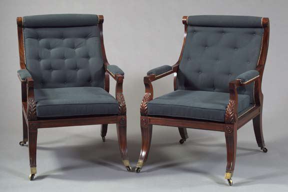 Appraisal: Monumental Pair of William IV-Style Mahogany Armchairs each with a