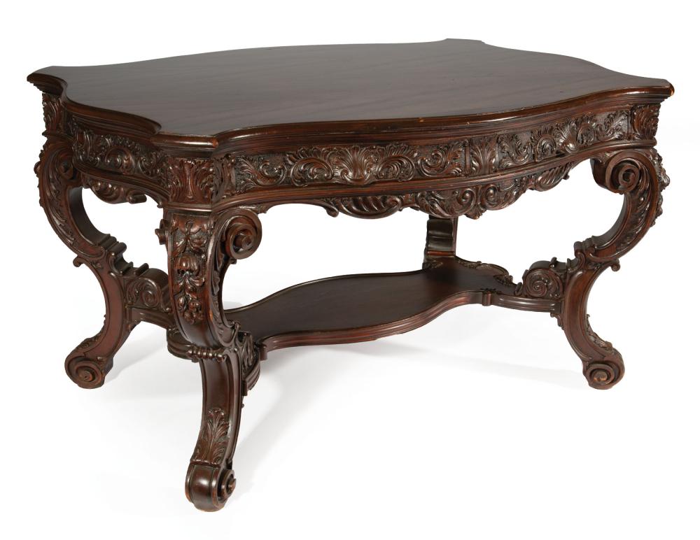 Appraisal: American Rococo Carved Mahogany Center Table mid- th c molded