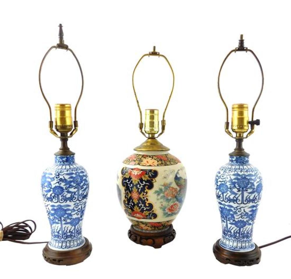 Appraisal: ASIAN Three porcelain lamps th th C including Imari type