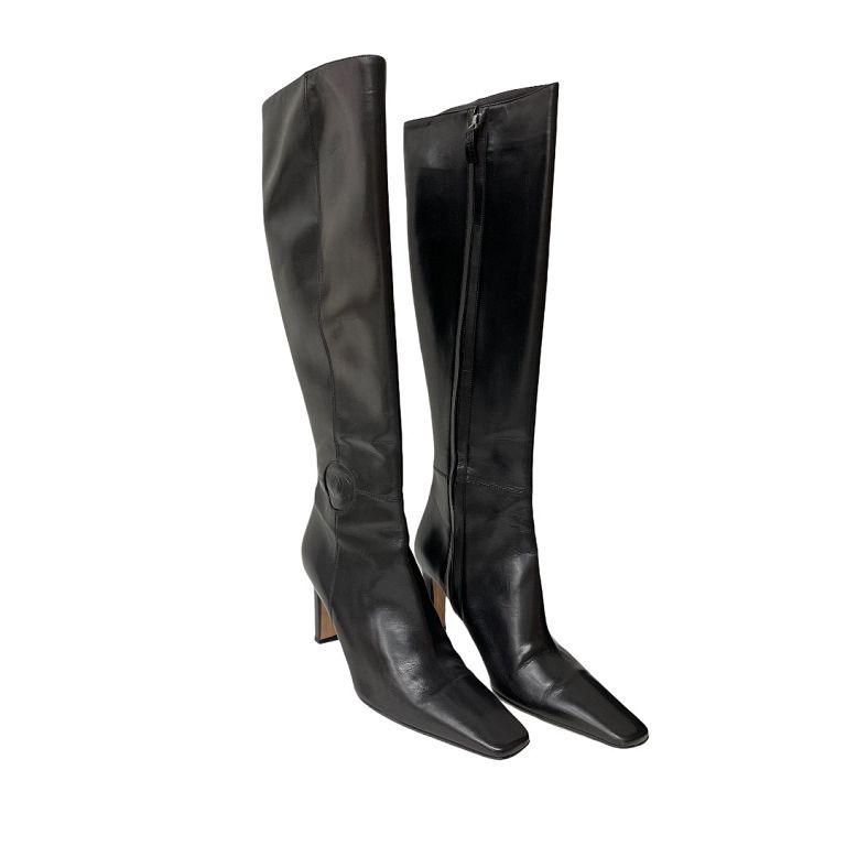 Appraisal: Vintage Chanel Tall Black Leather Boots Vintage Chanel Tall Black