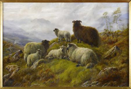 Appraisal: ROBERT WATSON BRITISH - SHEEP ON A MOUNTAINSIDE Signed and