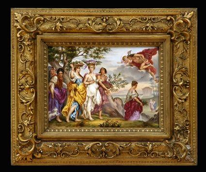 Appraisal: VIENNA PORCELAIN PLAQUE HERSE GEHT IN TEMPEL DER MINERVA With