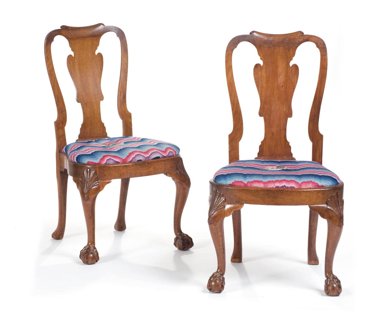 Appraisal: PAIR OF ENGLISH CHIPPENDALE WALNUT SIDE CHAIRS WITH BALLOON SEATS