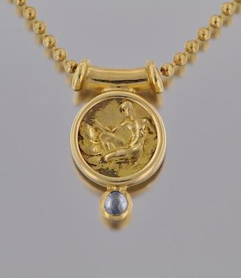 Appraisal: An k Gold and Sapphire Pendant on Chain k yellow