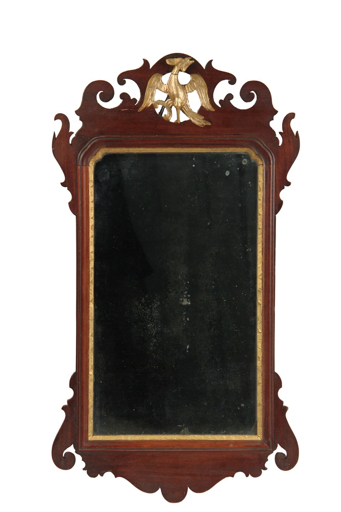 Appraisal: COLONIAL LOOKING GLASS - Chippendale Mahogany Frame Mirror in typical