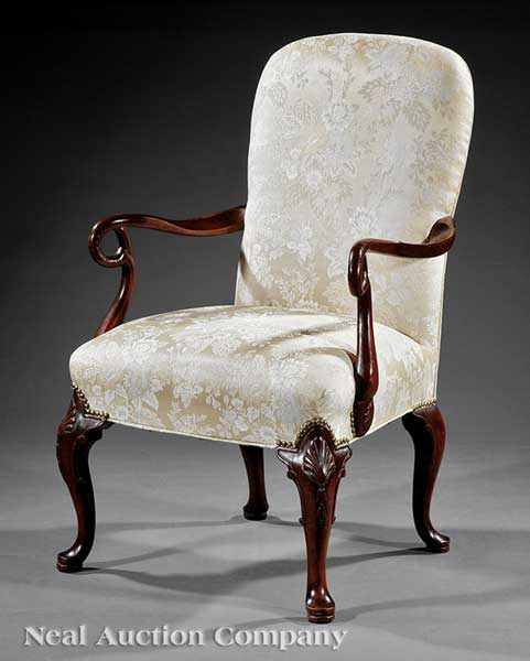 Appraisal: An Antique Queen Anne-Style Carved Walnut Armchair th c slightly