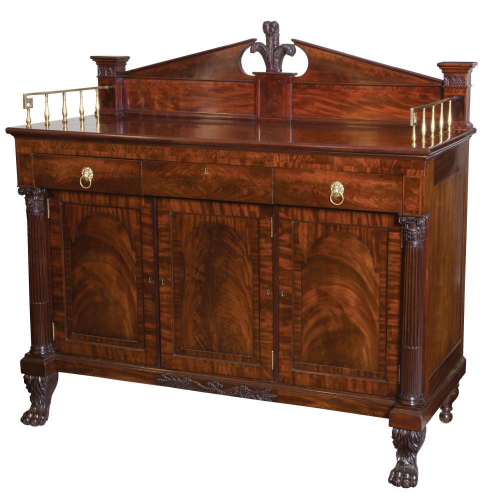 Appraisal: American Classical Figured Mahogany Sideboard early th c New York