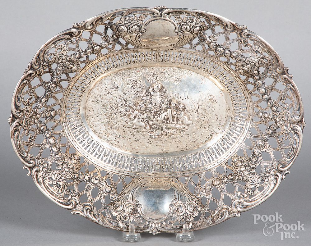 Appraisal: German silver reticulated basket German silver reticulated basket h w