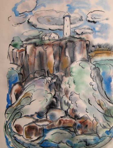 Appraisal: Lighthouse by the Sea Watercolor on Paper Sutton Rachel McClelland