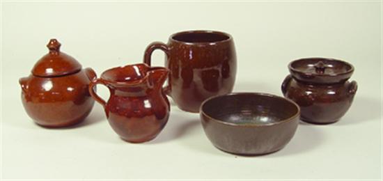 Appraisal: Ben Owen Pottery Five pieces Creamer and ovoid sugar with