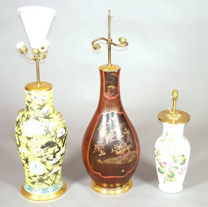 Appraisal: A Chinese famille jaune ground porcelain table lamp th century