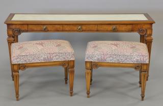 Appraisal: Three piece lot Weiman inset marble top hall table and