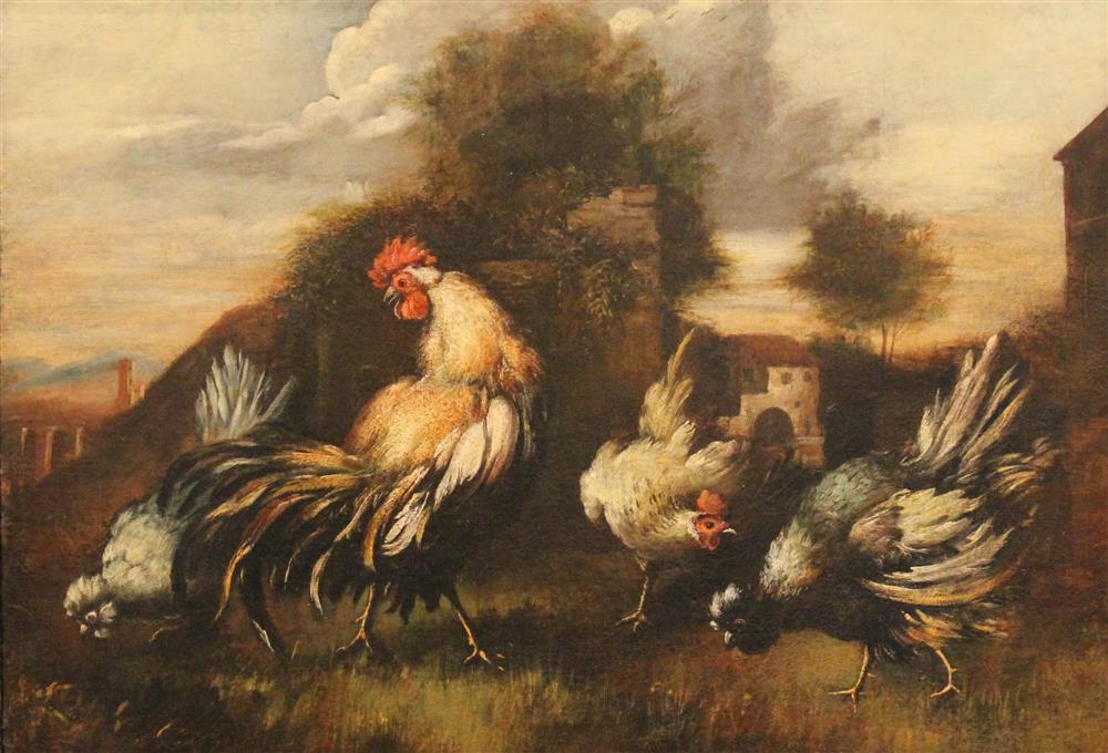 Appraisal: ITALIAN SCHOOL TH TH CENTURY ROOSTER PAINTING Oil on canvas