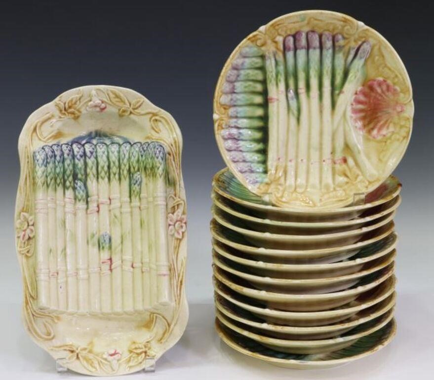 Appraisal: lot of French majolica asparagus service molded purple turquoise and