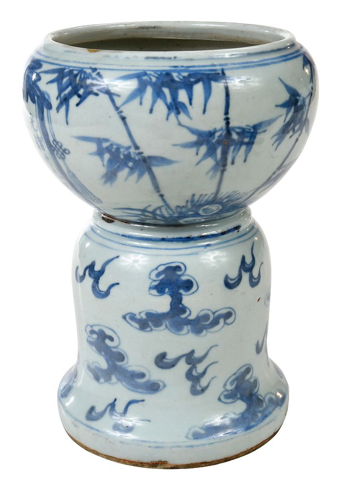 Appraisal: Blue and White Flower Pot With Poem Chinese with Ming