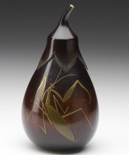 Appraisal: JAPANESE LACQUERED WOOD Carved Okimono Natsume of an eggplant lacquered