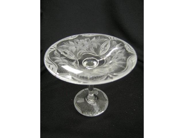 Appraisal: Fine Cut Glass Tall Compote engraved floral Victoria pattern excellent