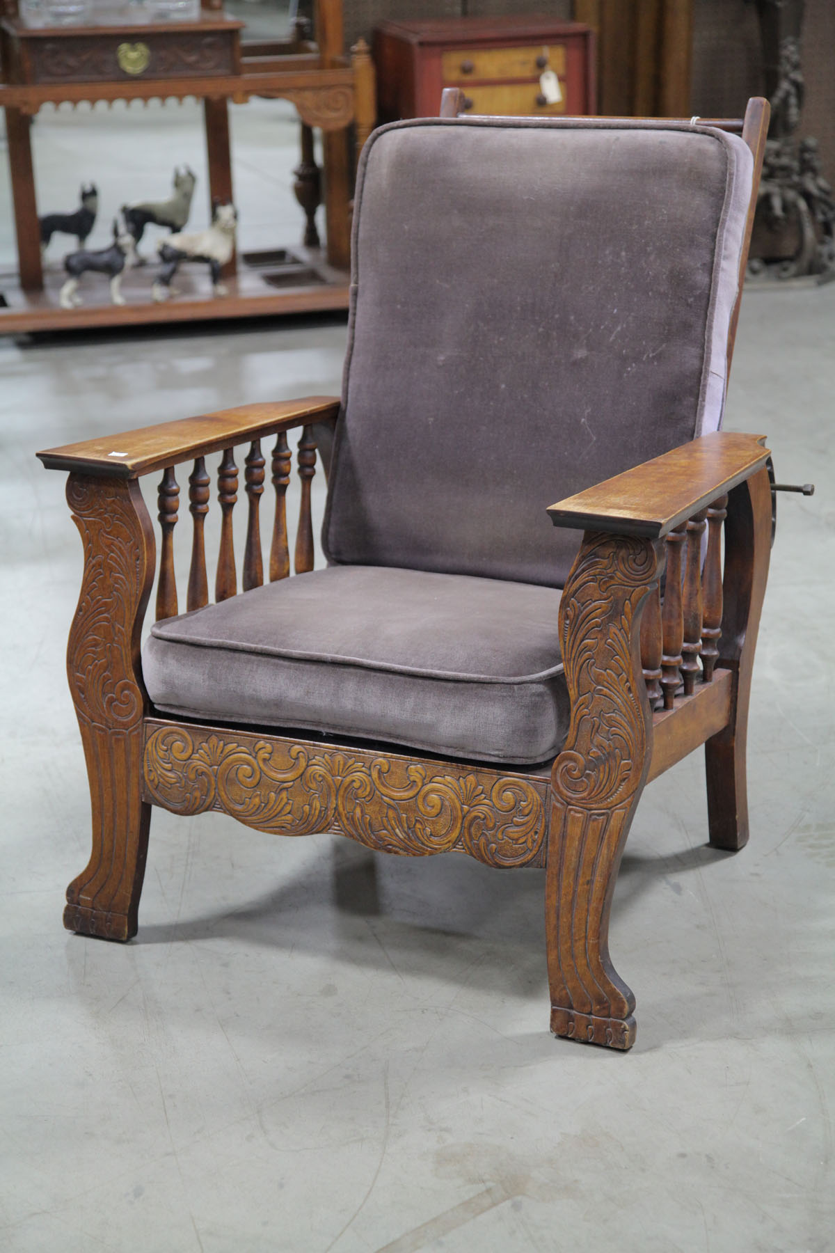 Appraisal: MORRIS CHAIR American early th century Oak chair having a