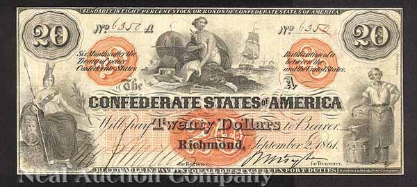 Appraisal: Confederate Currency T- September nd Navigation seated by a globe