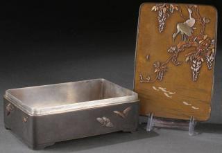 Appraisal: A JAPANESE INLAID BRONZE BOX AND COVER MEIJI PERIOD LATE