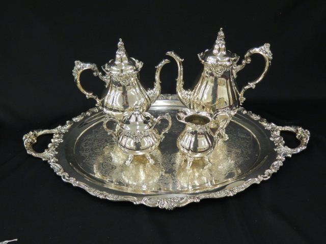 Appraisal: Wallace Baroque Silverplate Tea Coffeeservice with tray includes teapot coffeepot