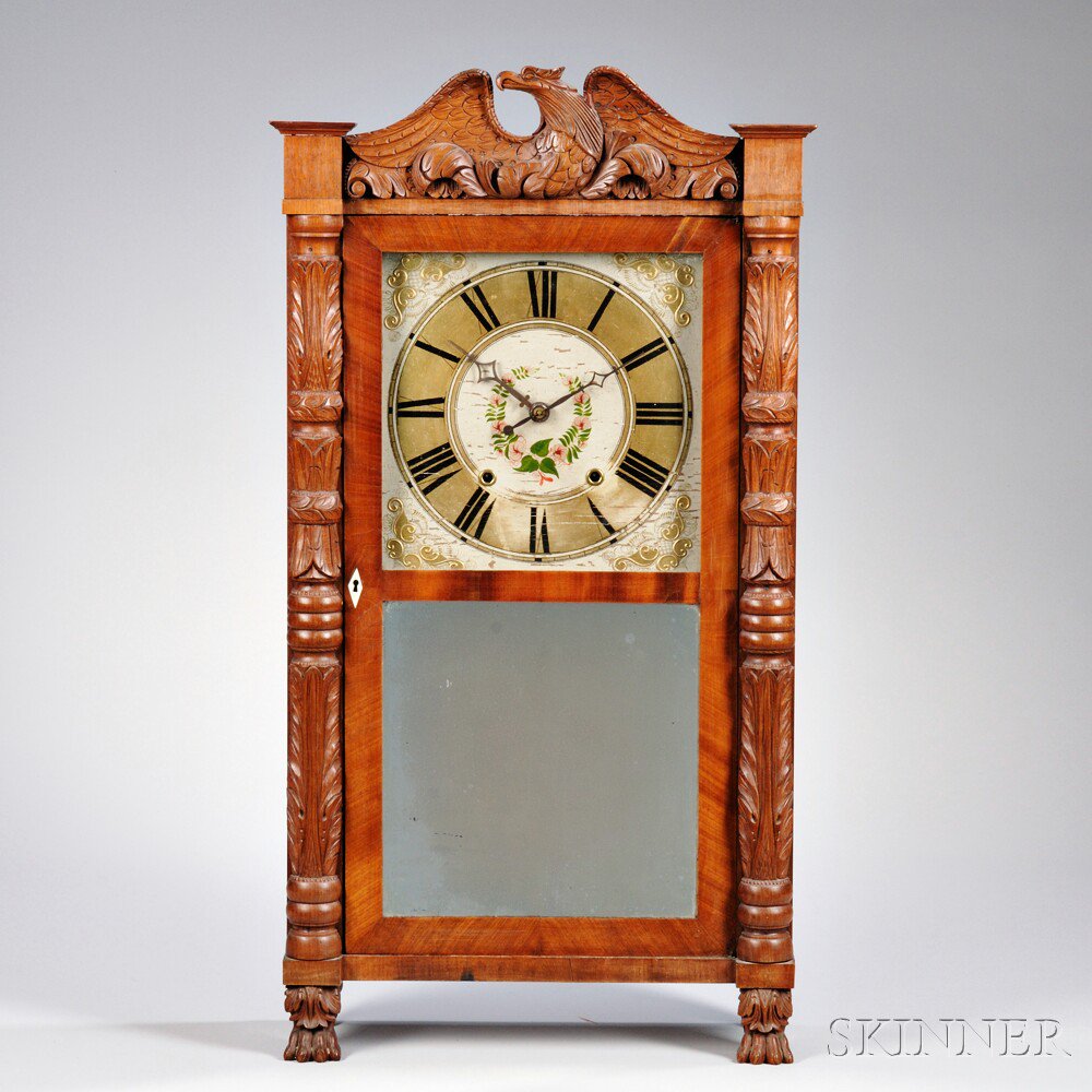 Appraisal: Riley Whiting Carved Column and Splat Shelf Clock Winchester Connecticut