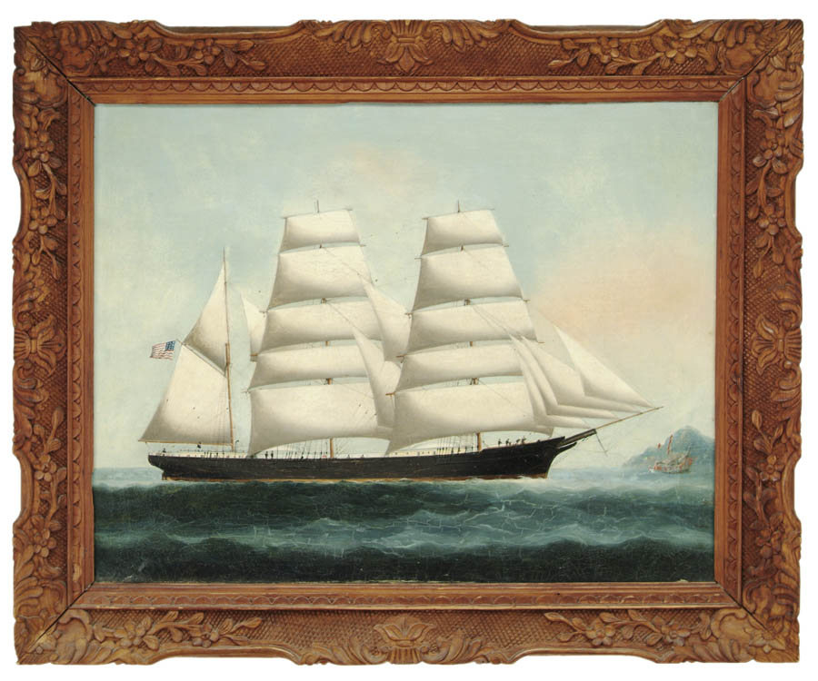 Appraisal: CHINESE SCHOOL th Century AMERICAN SHIP PORTRAIT OFF HONG KONG