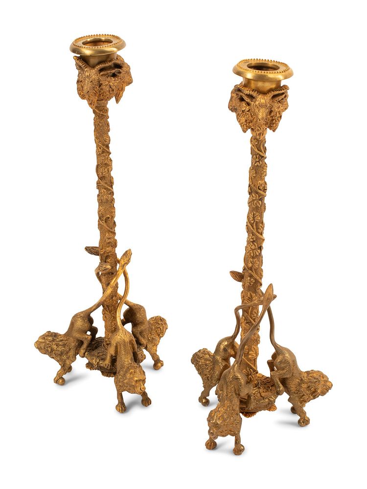 Appraisal: A Pair of English Gilt Bronze Candlesticks Height inches A