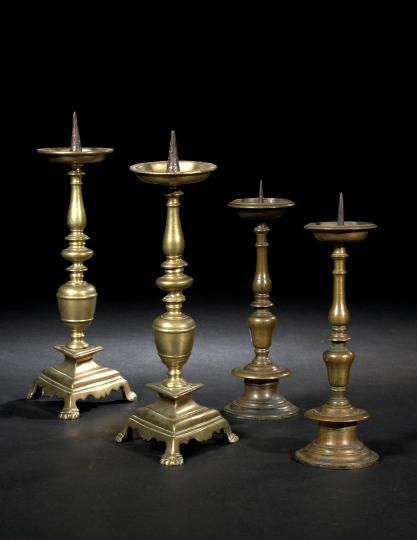 Appraisal: Pair of Continental Brass and Wrought-Iron Candlesticks third quarter th