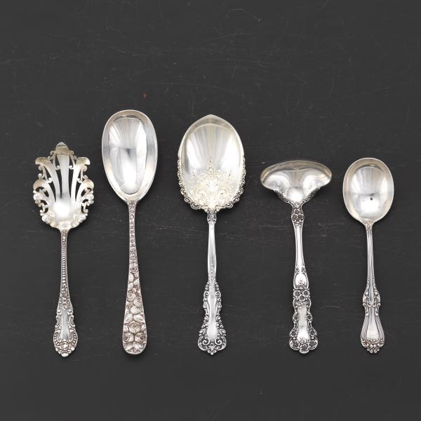 Appraisal: GROUP OF FIVE STERLING SILVER SERVING UTENSILS BY DIFFERENT MAKERS