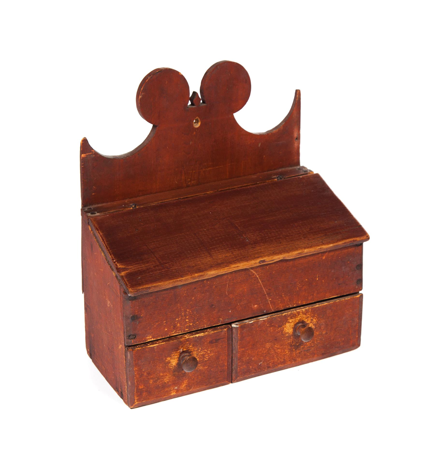 Appraisal: AMERICAN WALLBOX Nineteenth century pine Old red wash dovetailed drawers