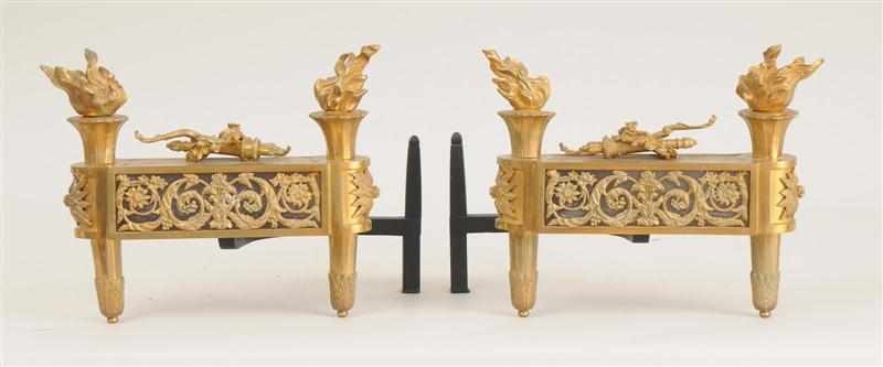 Appraisal: PAIR OF LOUIS XVI STYLE GILT-BRONZE CHENETS Each breakfront with