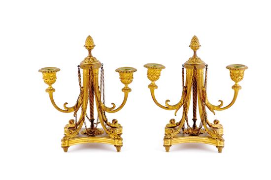 Appraisal: Pair Louis XVI style gilt-bronze candelabra late th century central