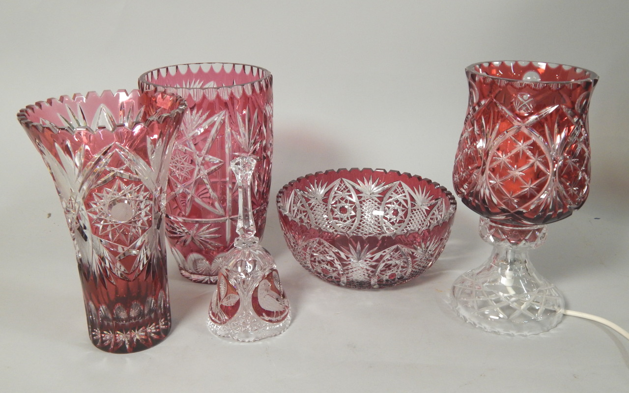 Appraisal: A quantity of Bohemian style ruby flash glass to include