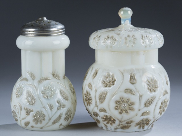 Appraisal: Findlay Onyx Sugar Shaker and Lidded Sugar This glass was