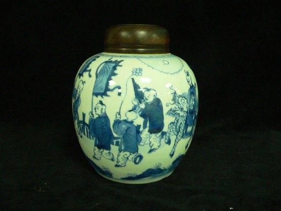 Appraisal: A K'ang Hsi blue and white ginger jar painted a