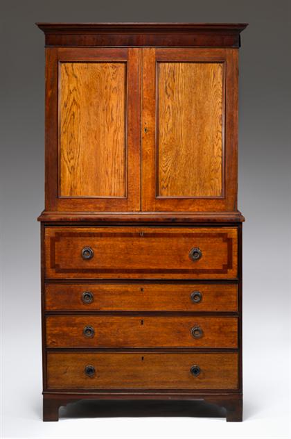 Appraisal: English mahogany oak and satinwood bureau bookcase early th century