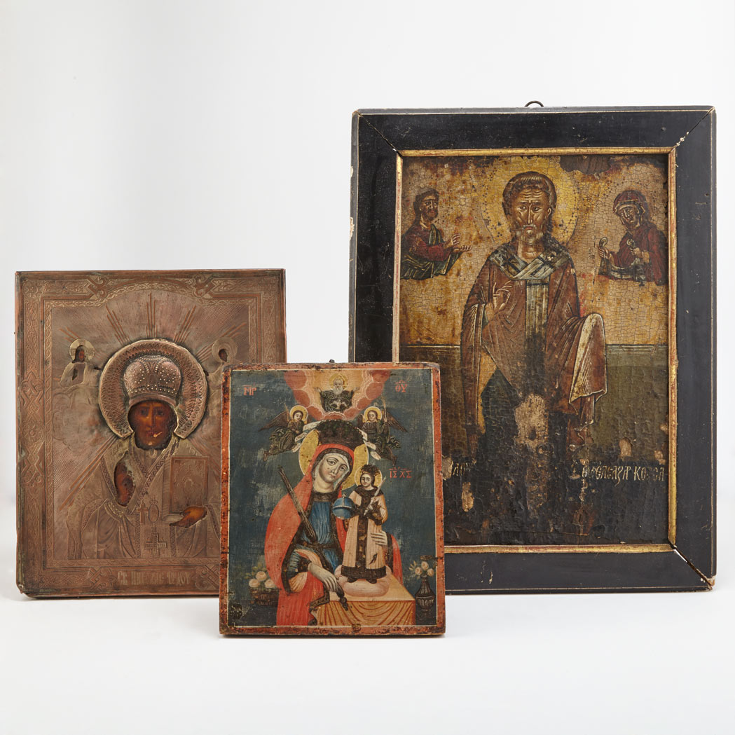 Appraisal: Two Painted Icons on Wood Panels Russian School th th