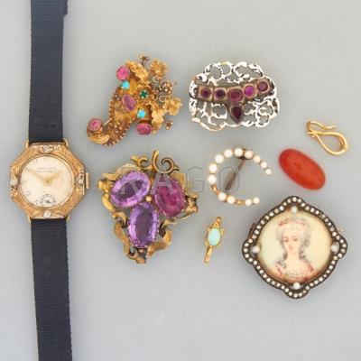 Appraisal: GOLD OR SILVER JEWELRY WATCH AN OPAL Nine pieces th