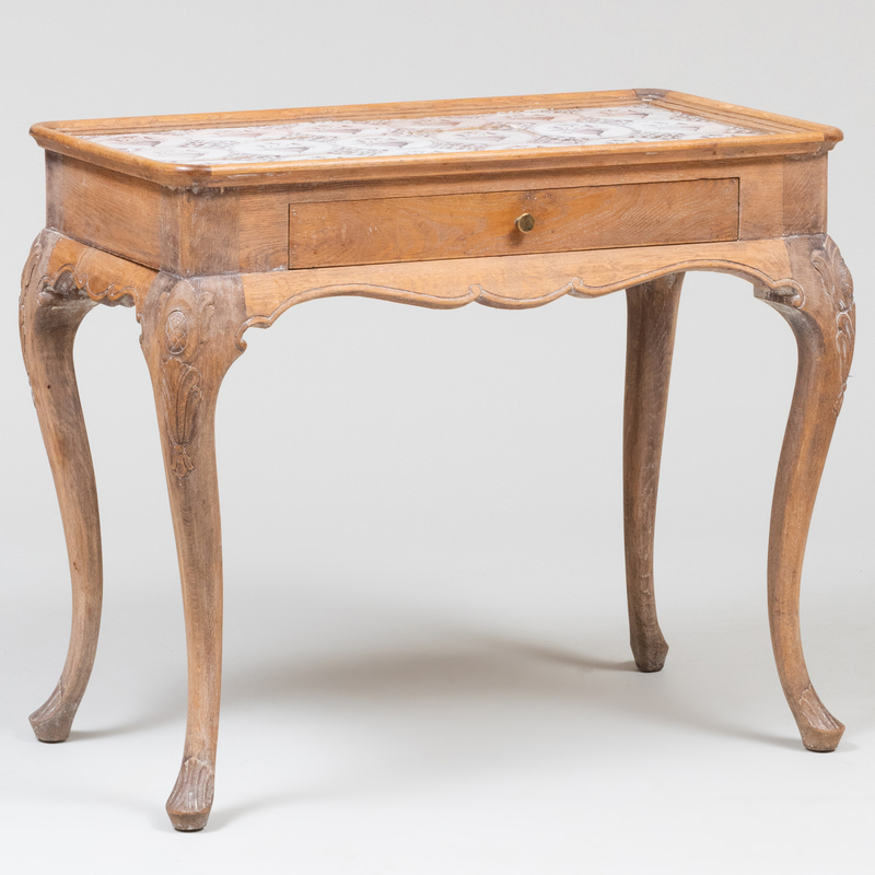 Appraisal: DANISH ROCOCO STYLE LIMED OAK TABLE WITH INSET MANGANESE DELFT