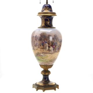 Appraisal: Large Sevres bronze mounted porcelain urn Large Sevres bronze mounted