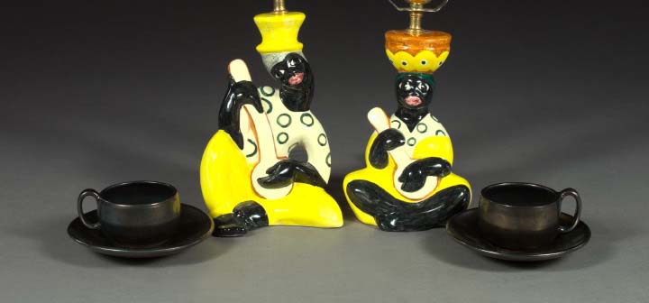 Appraisal: Shearwater Pottery Mr and Mrs Aspirin Lamps ca designed by