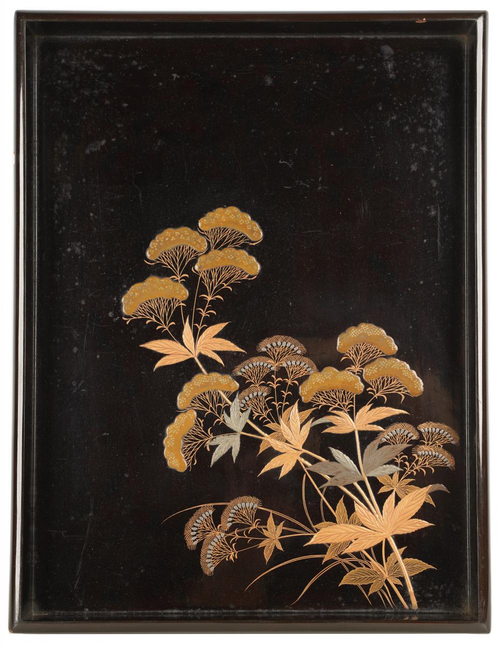 Appraisal: JAPANESE LACQUERED TRAYdecorated to interior with a spray of flowers