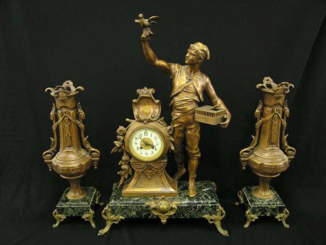 Appraisal: French Victorian Figural Clock Set Le Lacher par Marioton boy